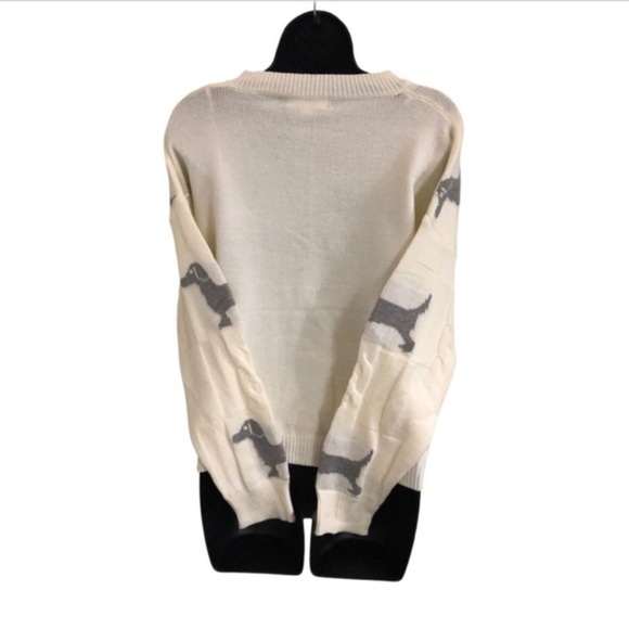 Cream & gray dachshund puppy dog print adorable cardgian sweater size medium new - Picture 8 of 10